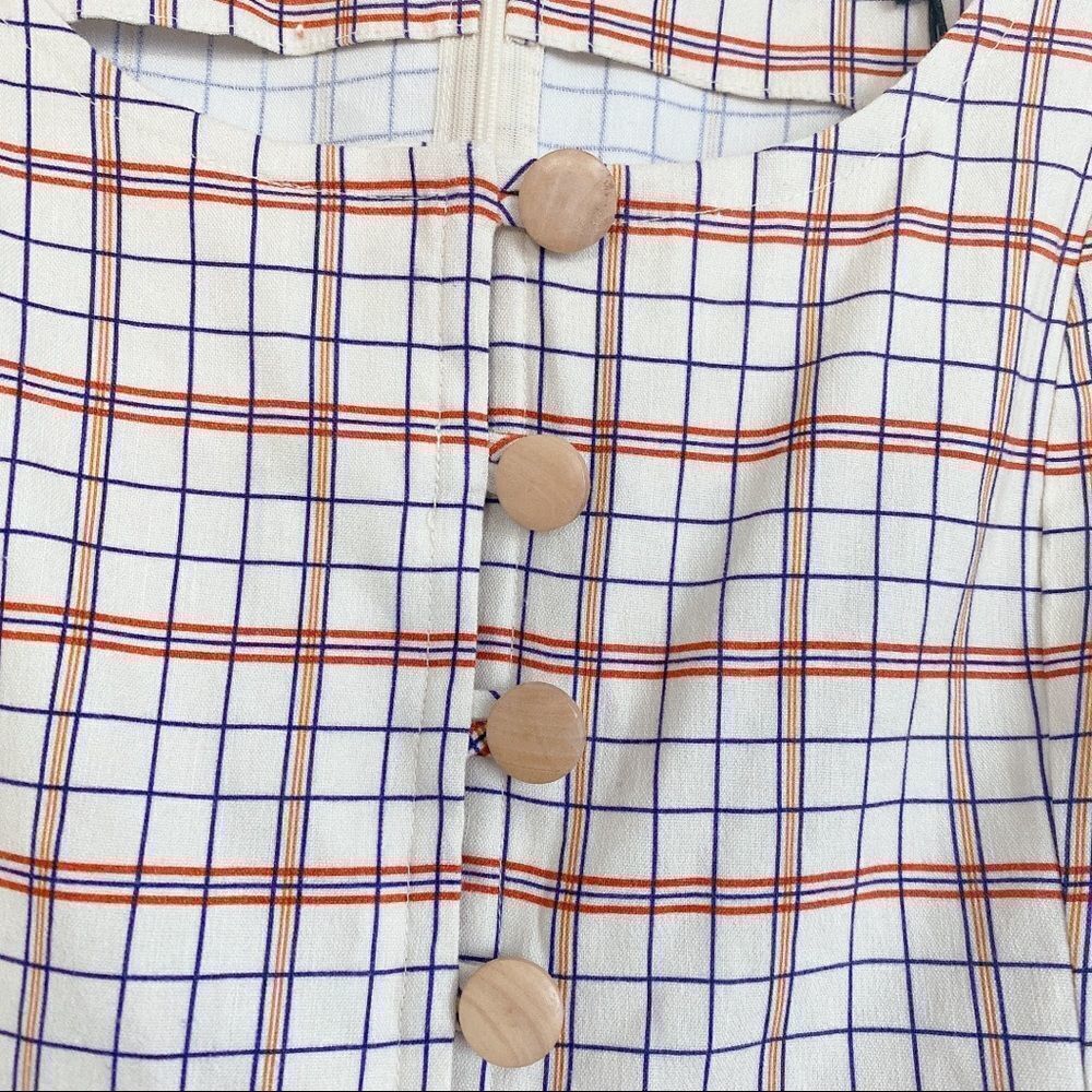 Nicholas Linen blend Button Front Check Mini Dres… - image 8